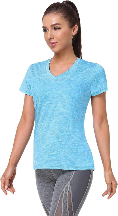 5-Pack Women'S Short Sleeve Dry Fit T-Shirt Moisture Wicking Athletic V-Neck Tee