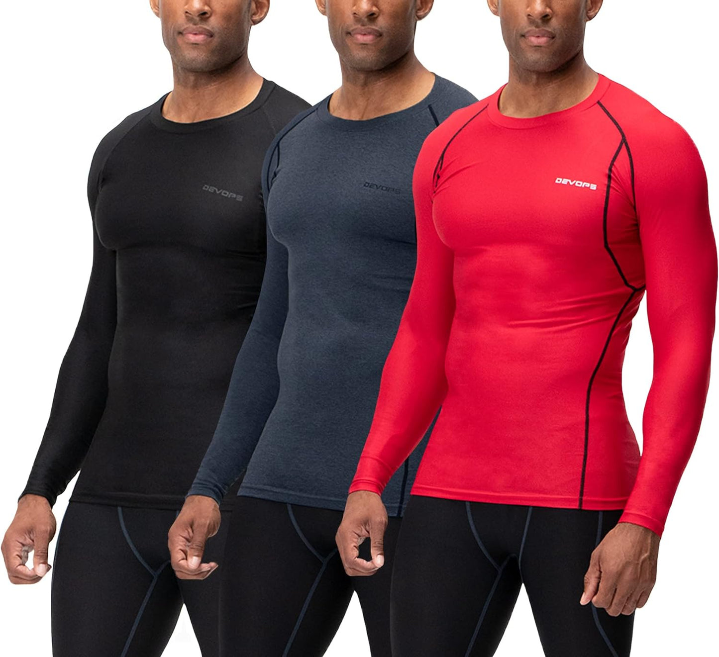 3 Pack Men'S UPF 50+ Long Sleeve Compression Shirts, Water Sports Rash Guard Base Layer, Athletic Workout Shirt